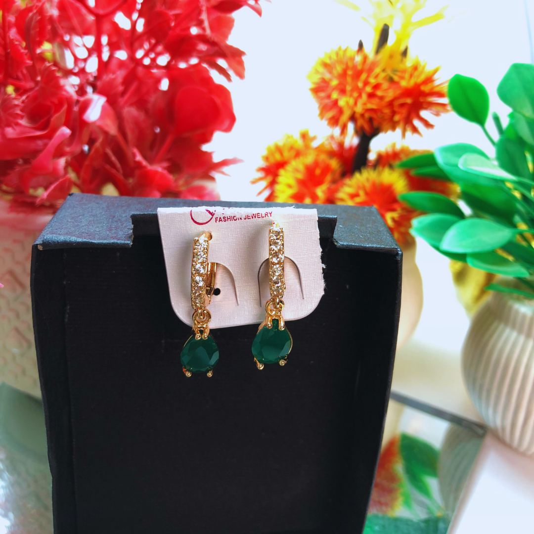 Green Clear Zirconia Drop Earrings for women  | Zeestify Store